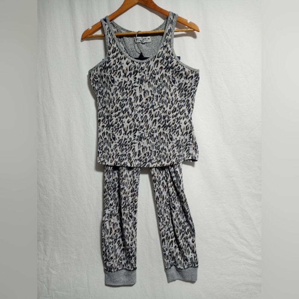 Live Love Lounge Woman's Cozy Sleep Set Cheetah Print Tank Top & Pants Large